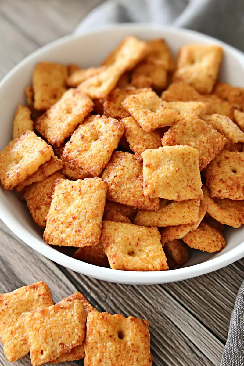 Crispy, low-carb snacks from a keto cheese crackers recipe served in a white bowl, perfect for guilt-free munching.