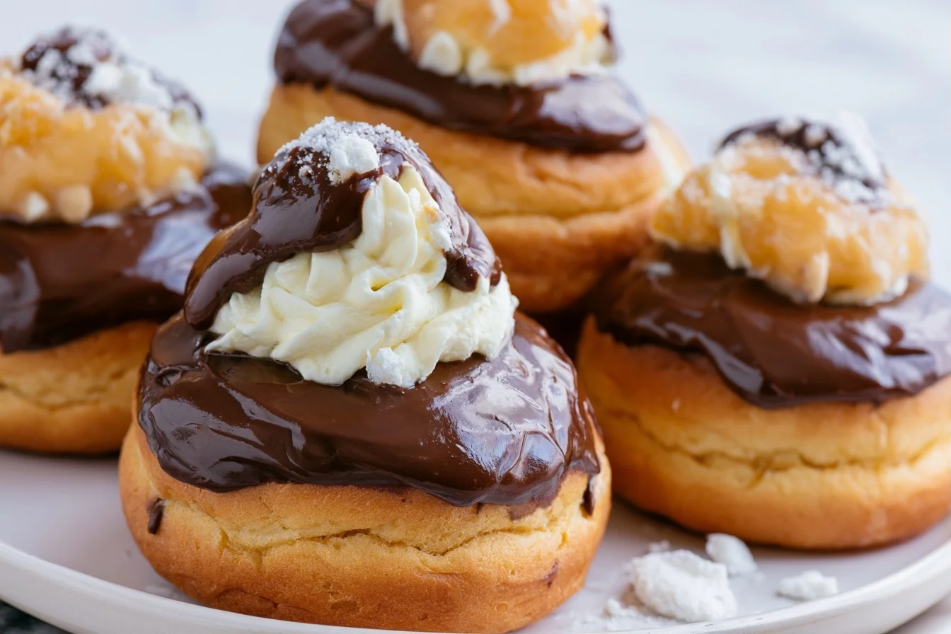 Keto Boston Cream Donuts with Custard Filling and Chocolate Glaze