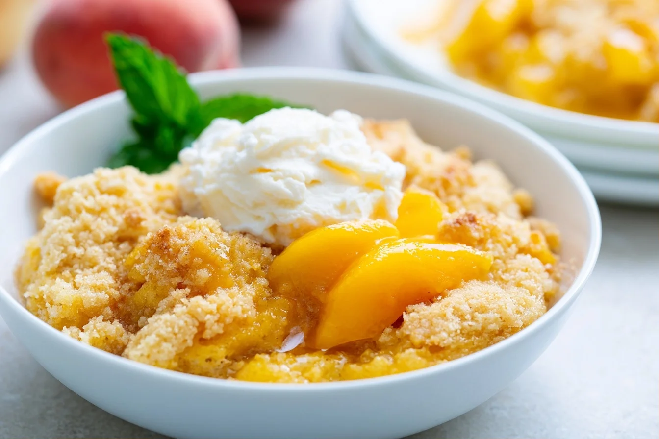 Keto Peach Cobbler with a Golden Buttery Topping