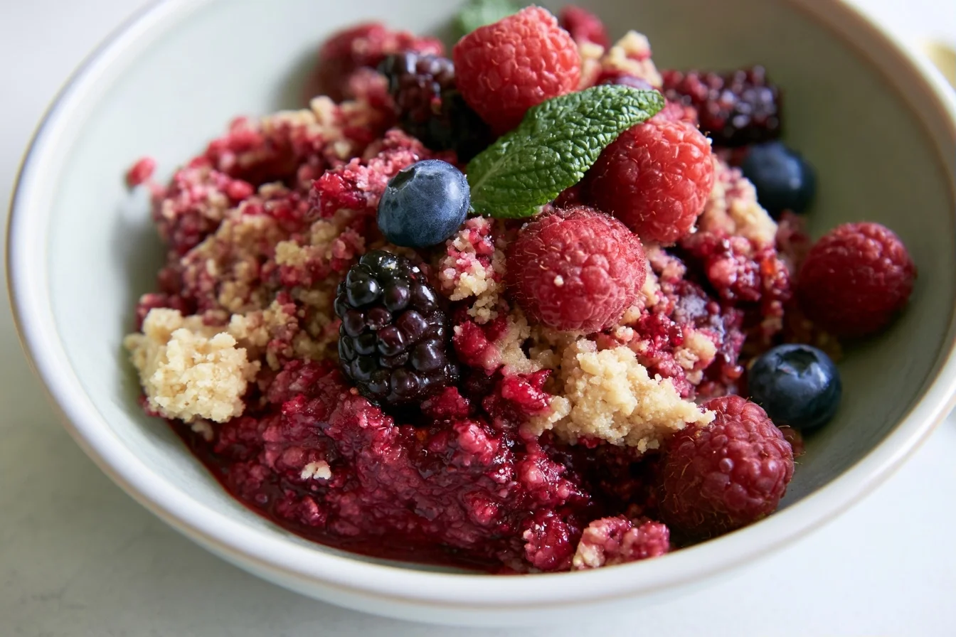 Keto Mixed Berry Crumble with Buttery Almond Flour Topping