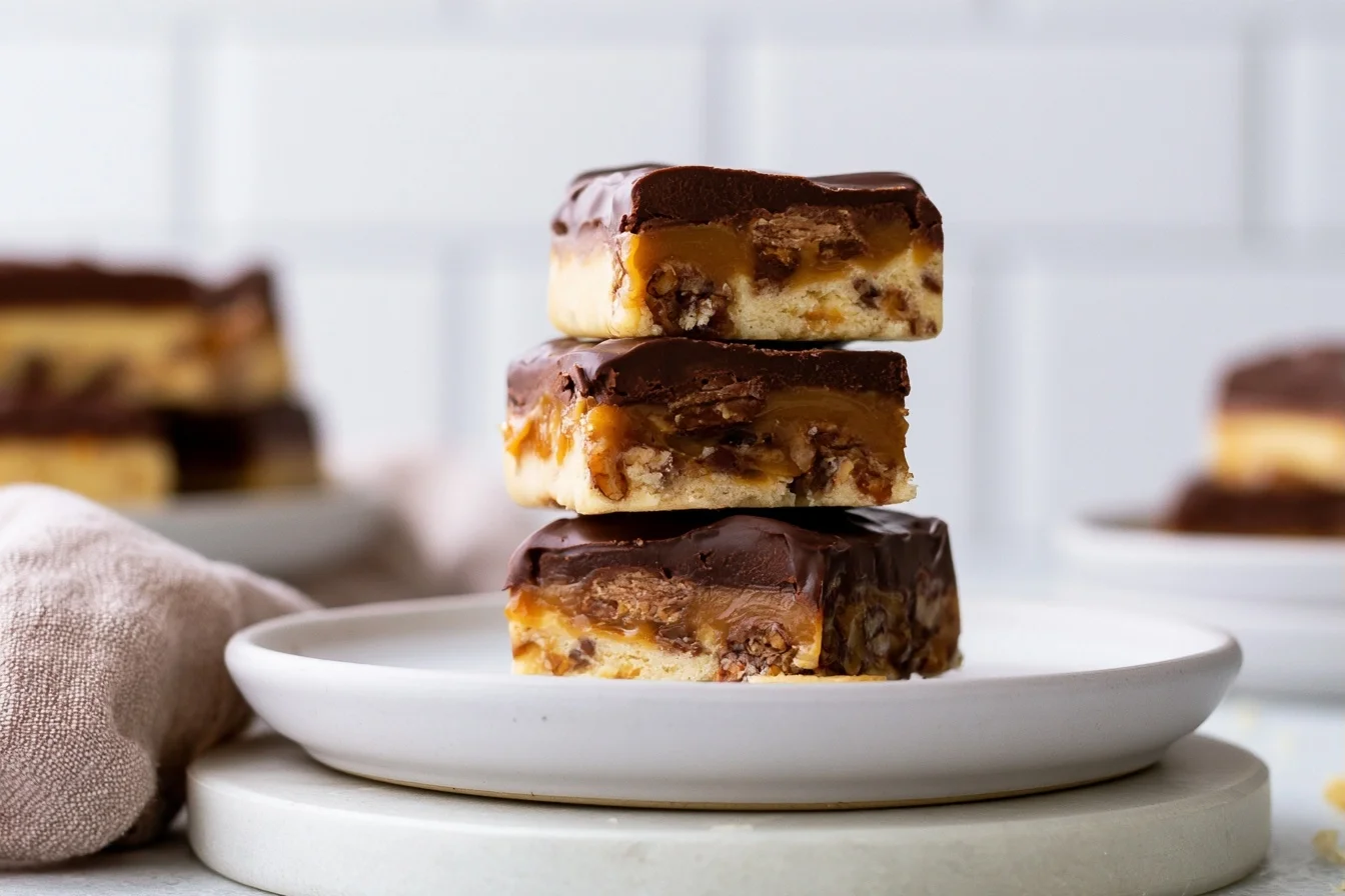 Keto Chocolate Caramel Bars With Three Decadent Layers