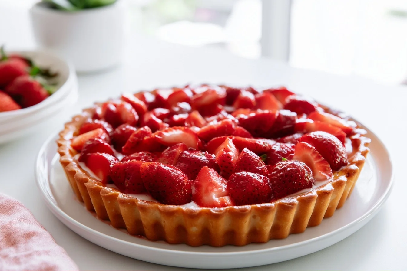 Keto Strawberry Pie with Almond Flour Crust and Fresh Berries